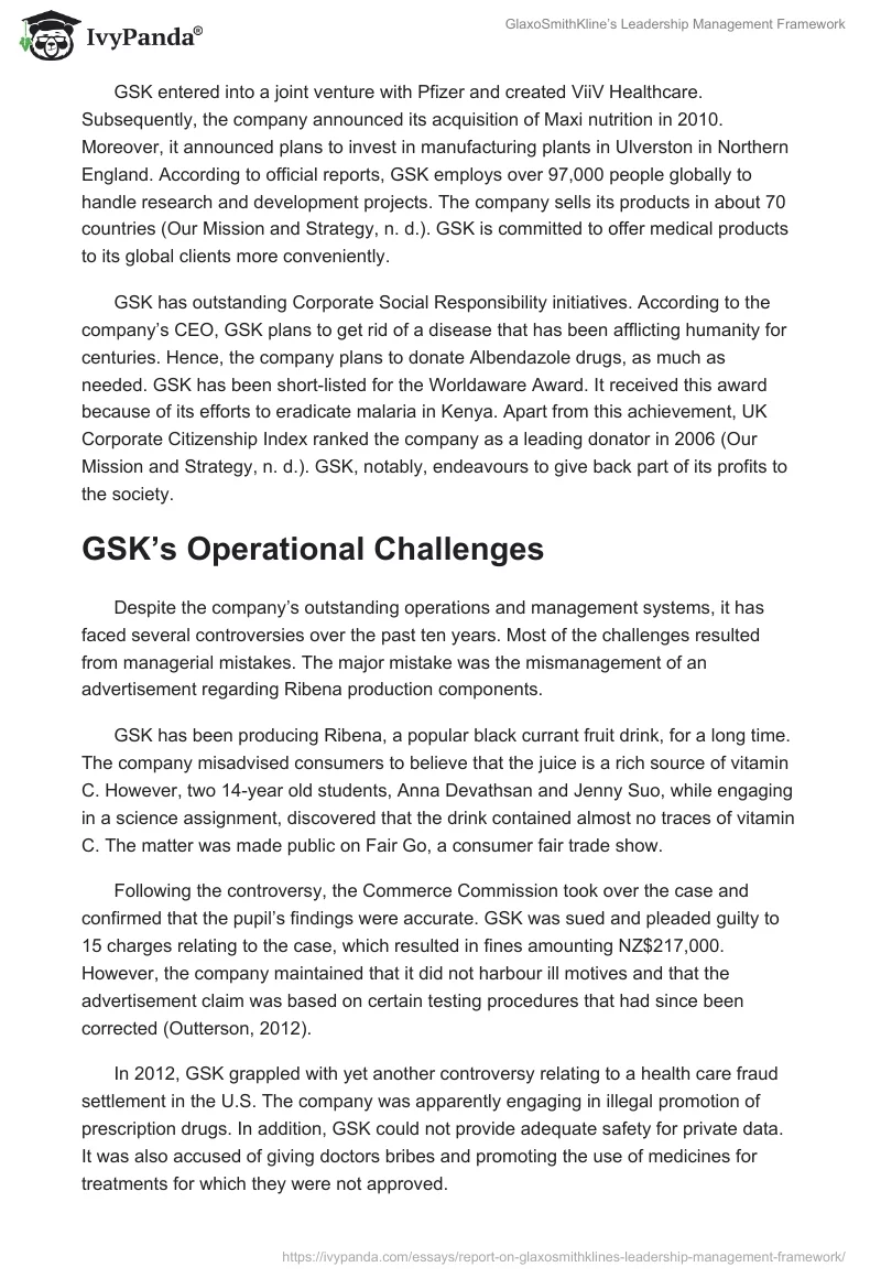 GlaxoSmithKline’s Leadership Management Framework. Page 3