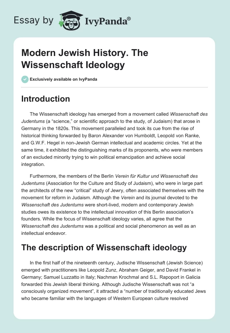 Modern Jewish History. The Wissenschaft Ideology. Page 1