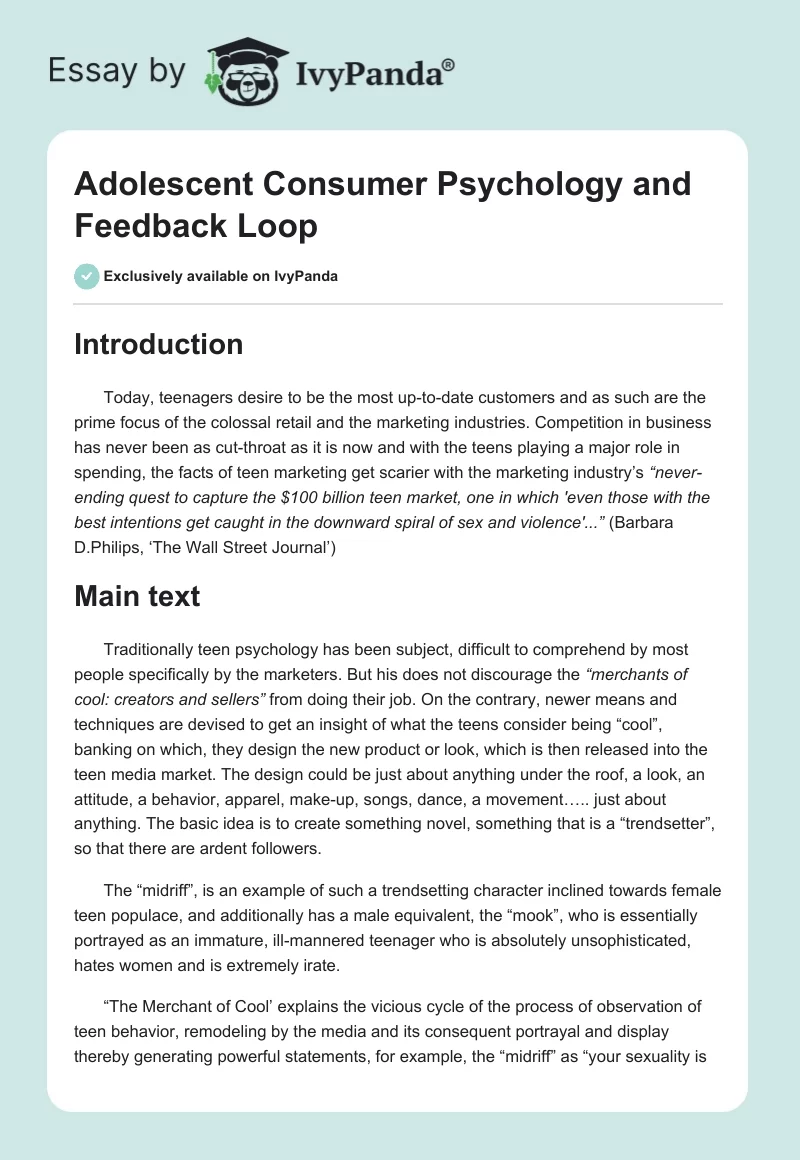 Adolescent Consumer Psychology and Feedback Loop. Page 1