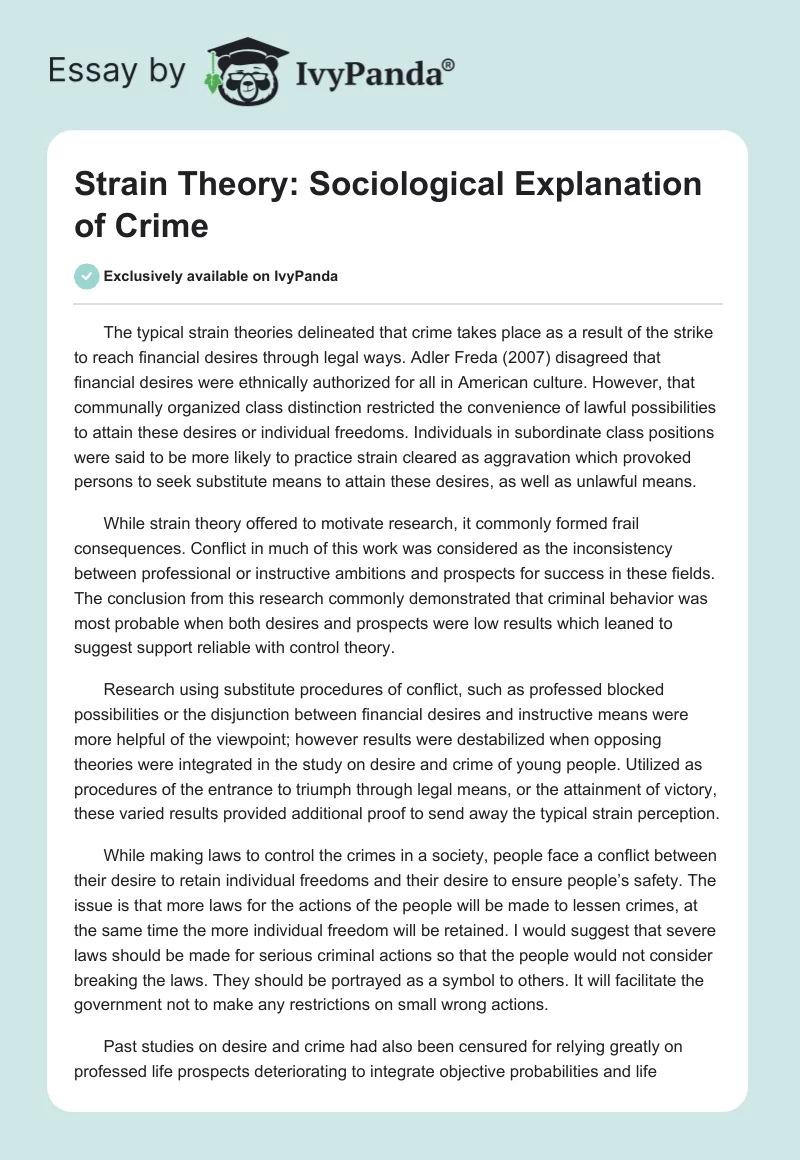 Strain Theory: Sociological Explanation of Crime. Page 1