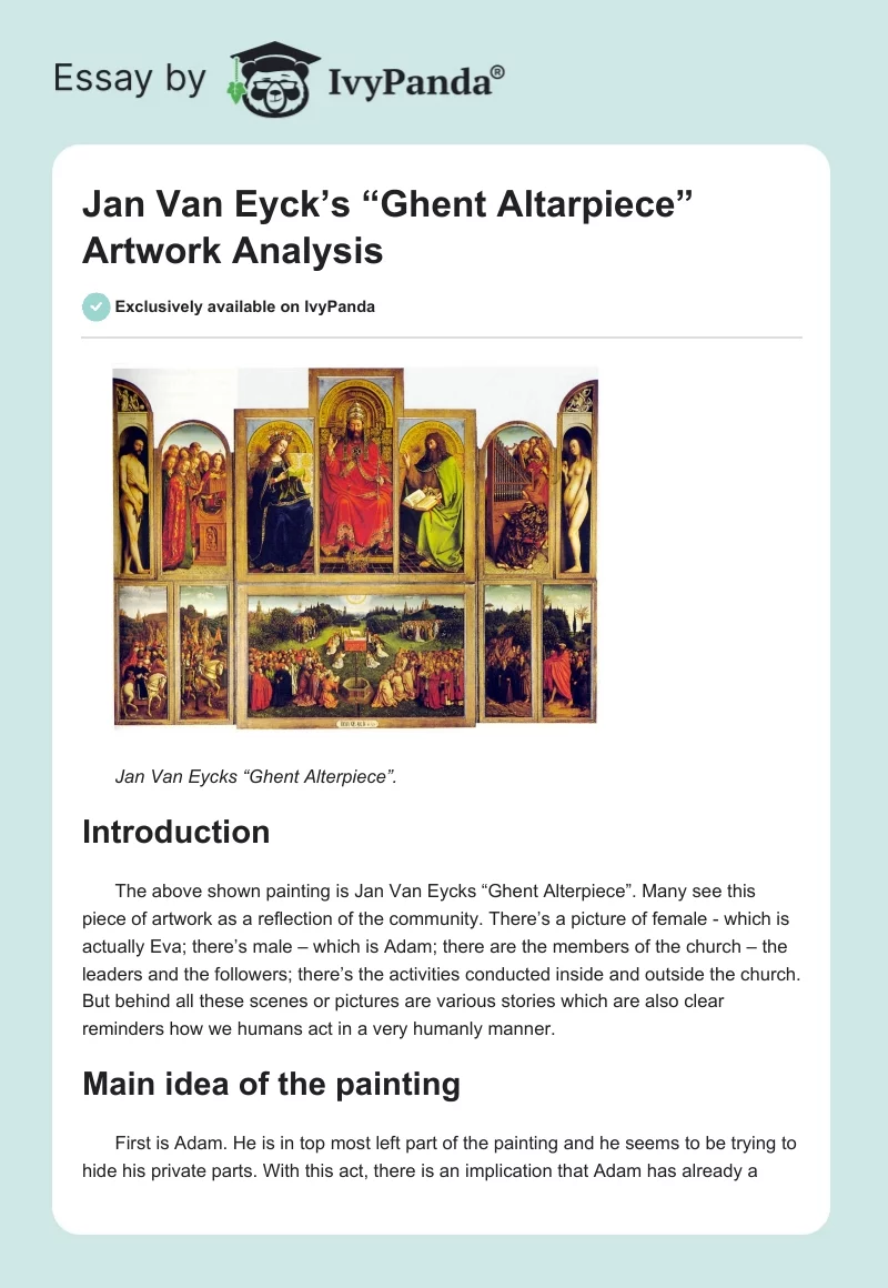 Jan Van Eyck’s “Ghent Altarpiece” Artwork Analysis. Page 1