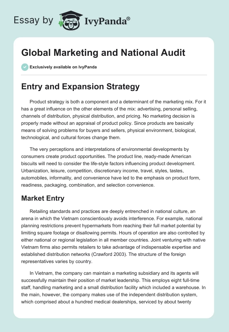 Global Marketing and National Audit. Page 1