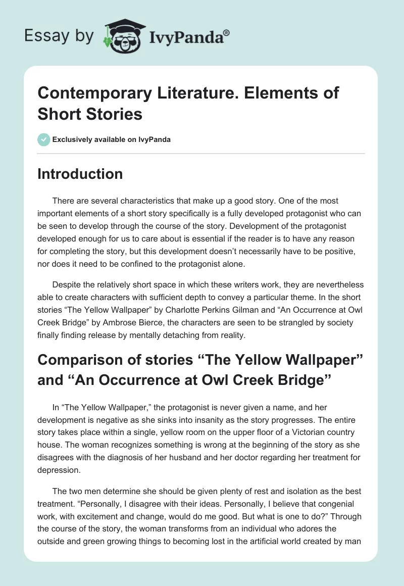 Contemporary Literature. Elements of Short Stories. Page 1