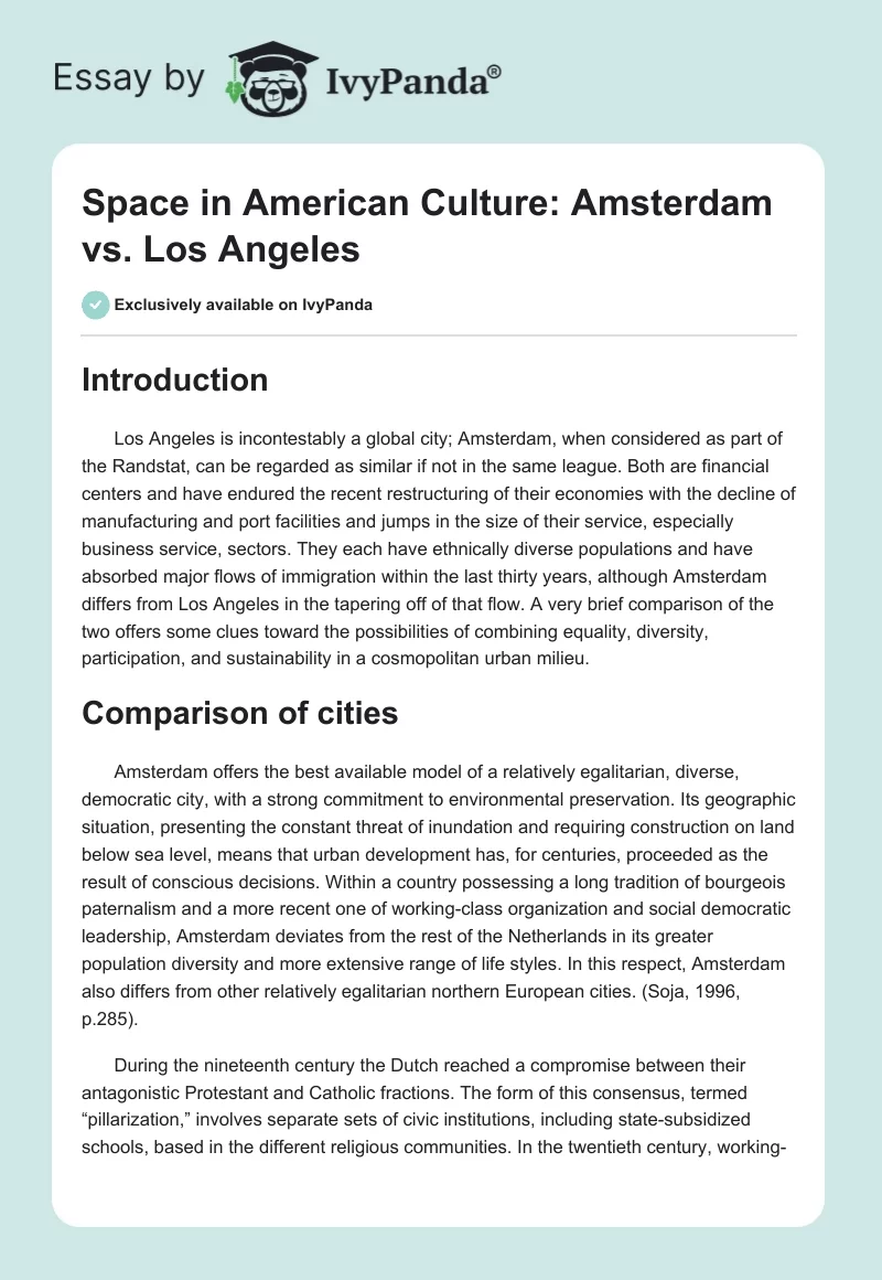 Space in American Culture: Amsterdam vs. Los Angeles. Page 1