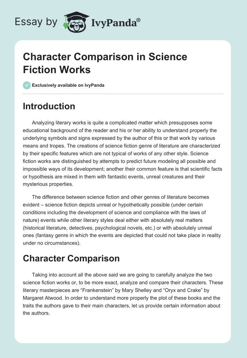 Character Comparison in Science Fiction Works. Page 1