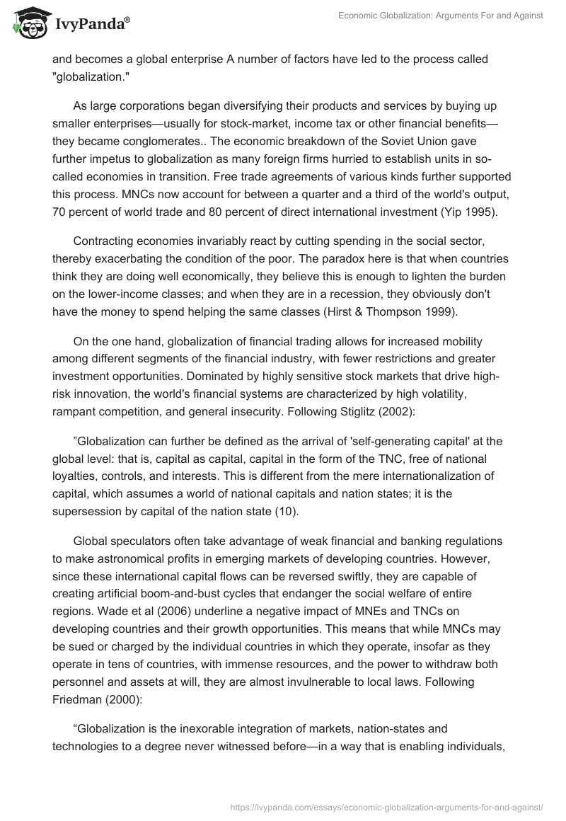Economic Globalization: Arguments For and Against. Page 4