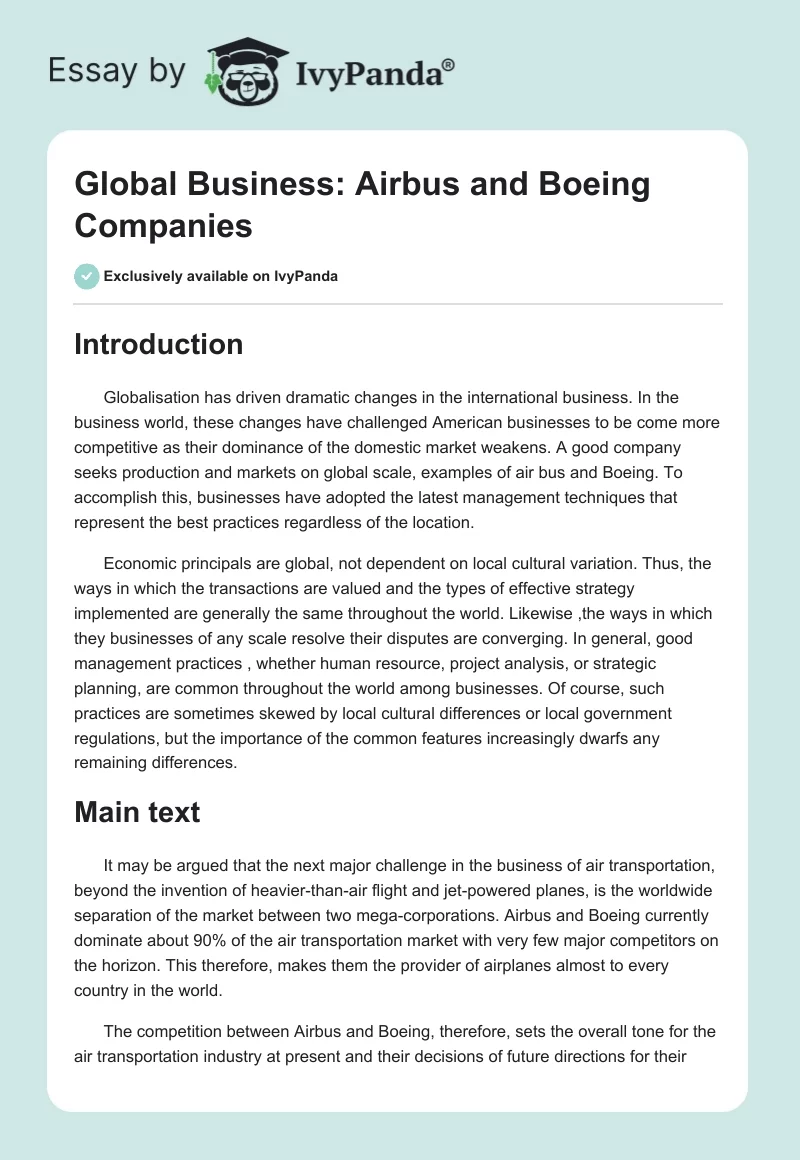 Global Business: Airbus and Boeing Companies. Page 1