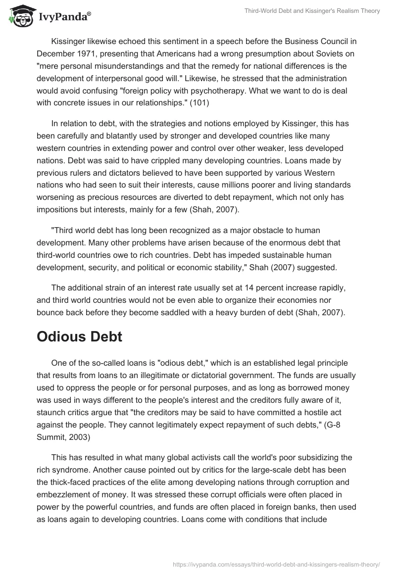 Third-World Debt and Kissinger's Realism Theory. Page 2