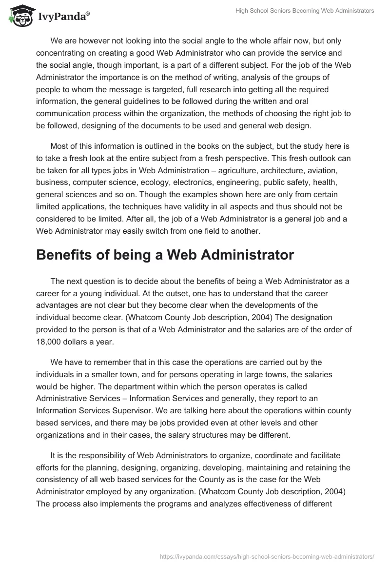 High School Seniors Becoming Web Administrators. Page 2