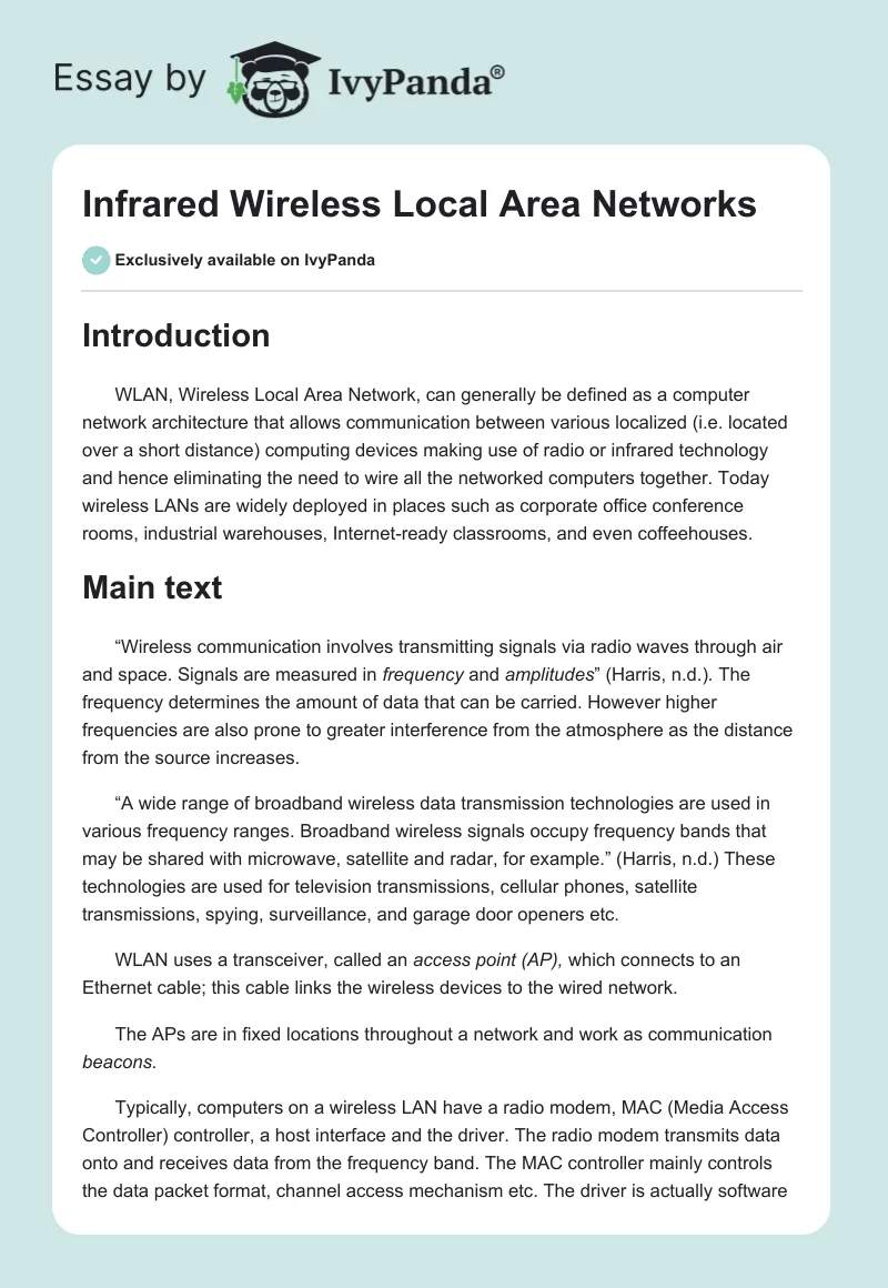 Infrared Wireless Local Area Networks. Page 1