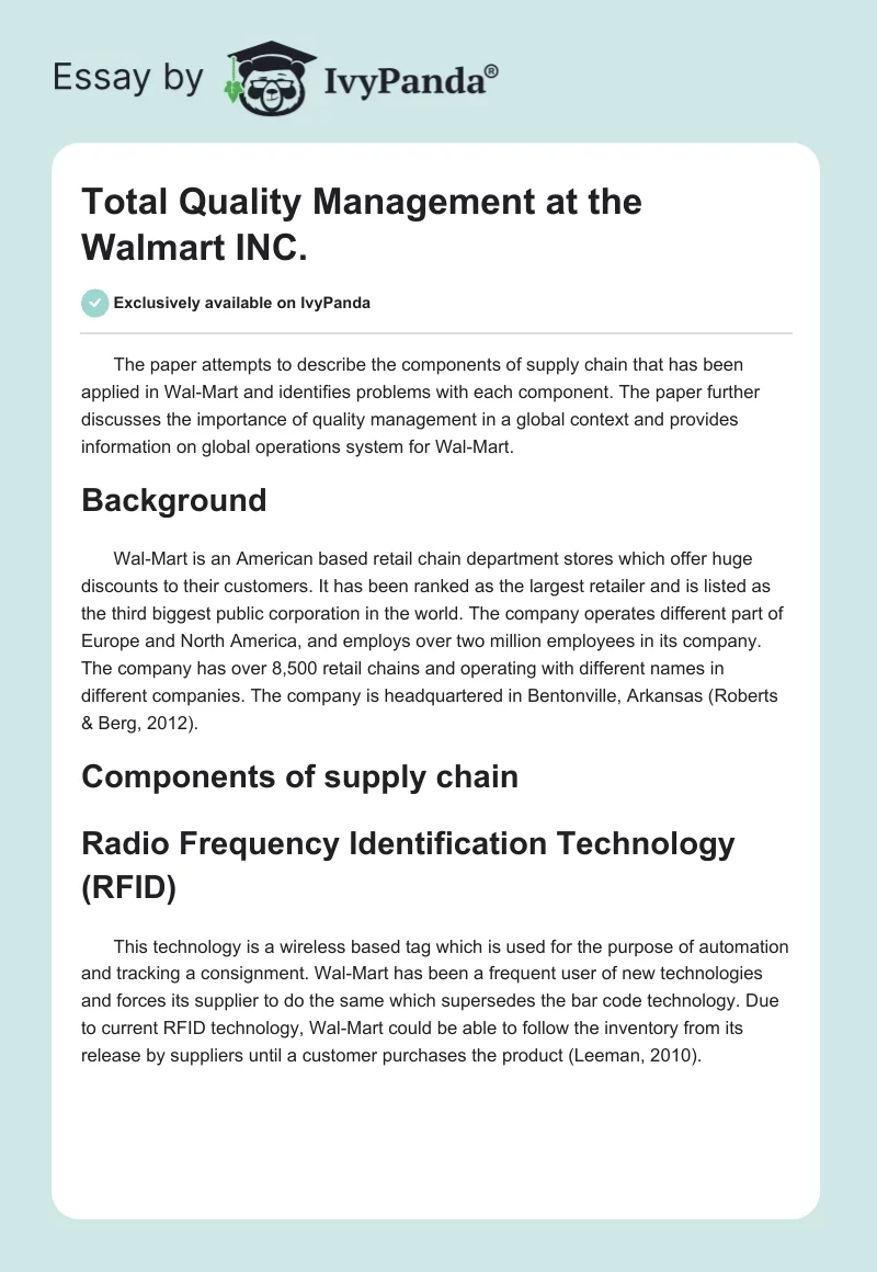 Total Quality Management at the Walmart Inc.. Page 1