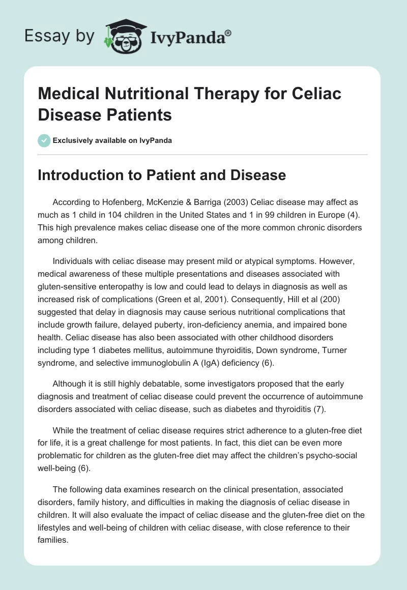 Medical Nutritional Therapy for Celiac Disease Patients. Page 1
