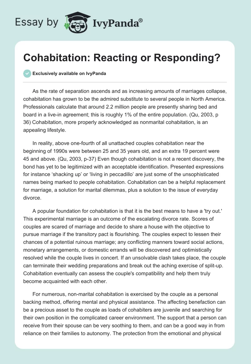 Cohabitation: Reacting or Responding?. Page 1