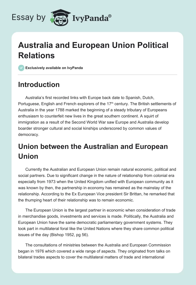 Australia and European Union Political Relations. Page 1