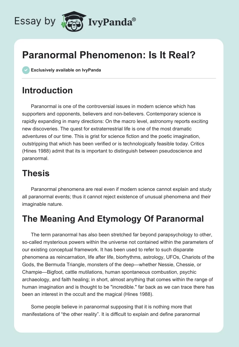 Paranormal Phenomenon: Is It Real?. Page 1