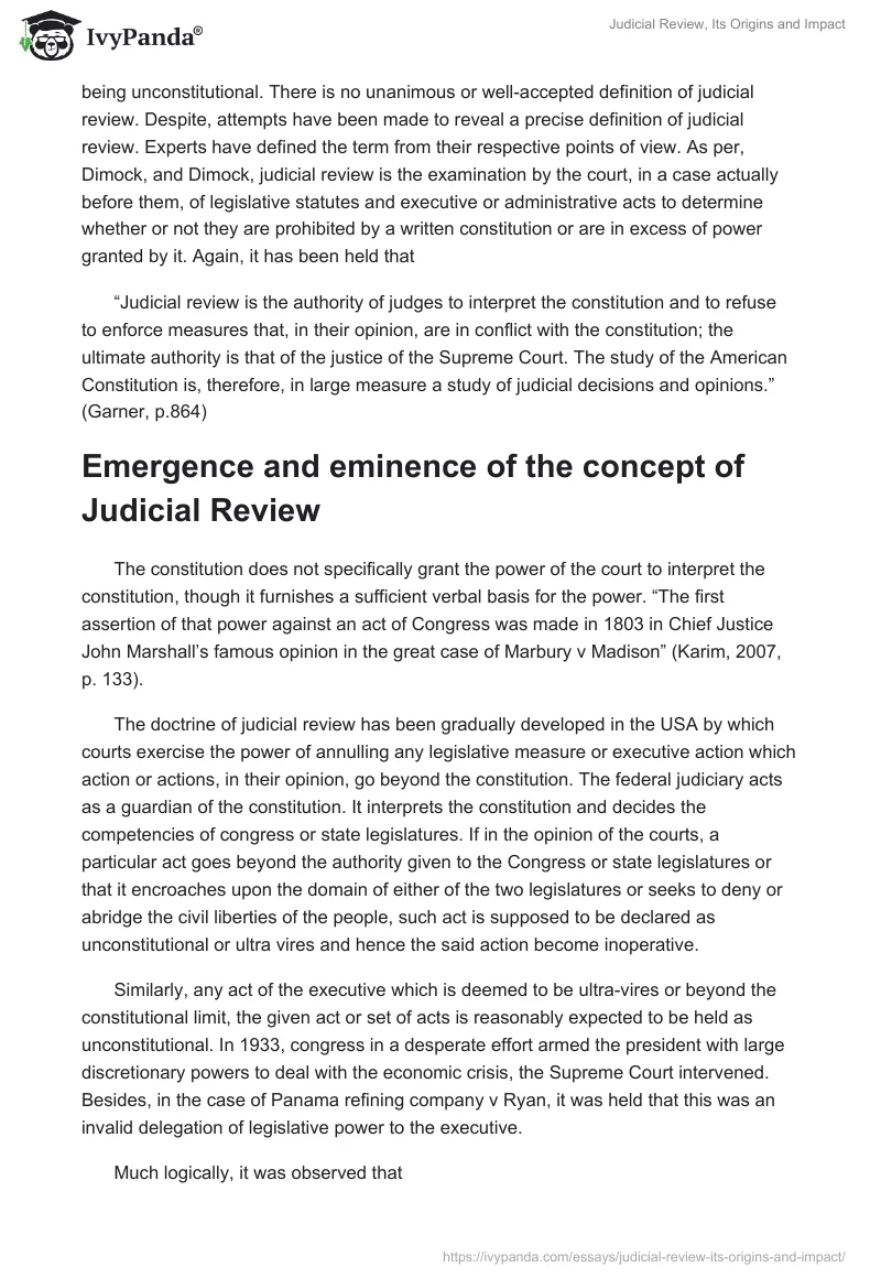 Judicial Review, Its Origins and Impact. Page 2