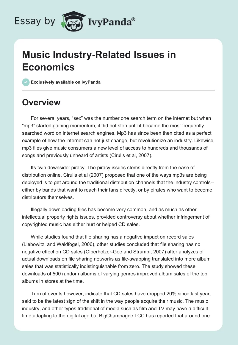 Music Industry-Related Issues in Economics. Page 1