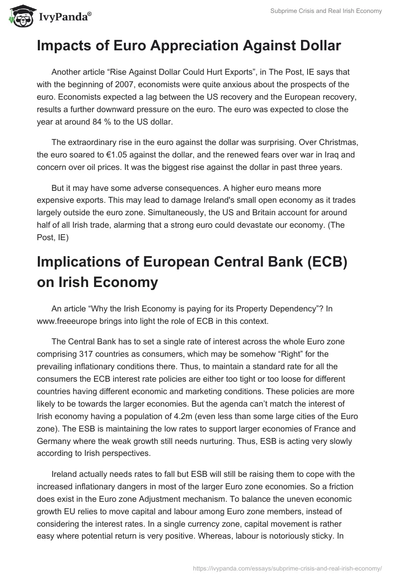 Subprime Crisis and Real Irish Economy. Page 5