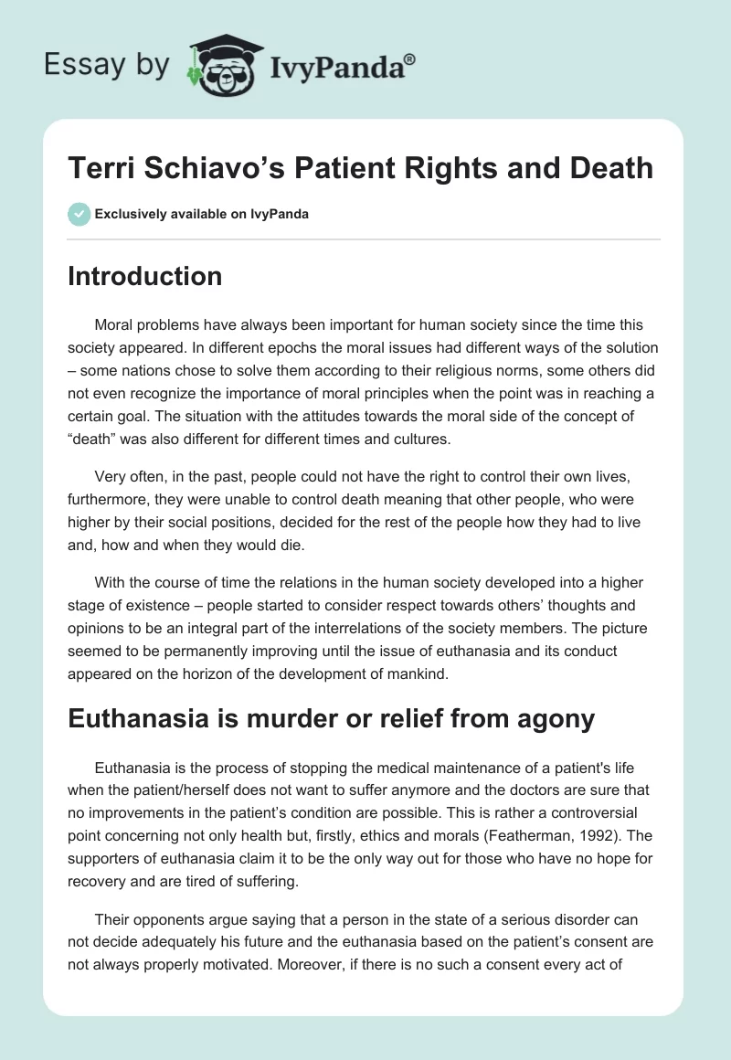 Terri Schiavo’s Patient Rights and Death. Page 1
