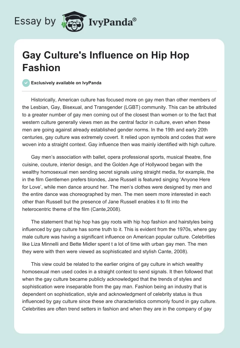 Gay Culture's Influence on Hip Hop Fashion. Page 1