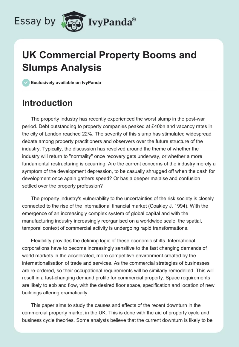 UK Commercial Property Booms and Slumps Analysis. Page 1