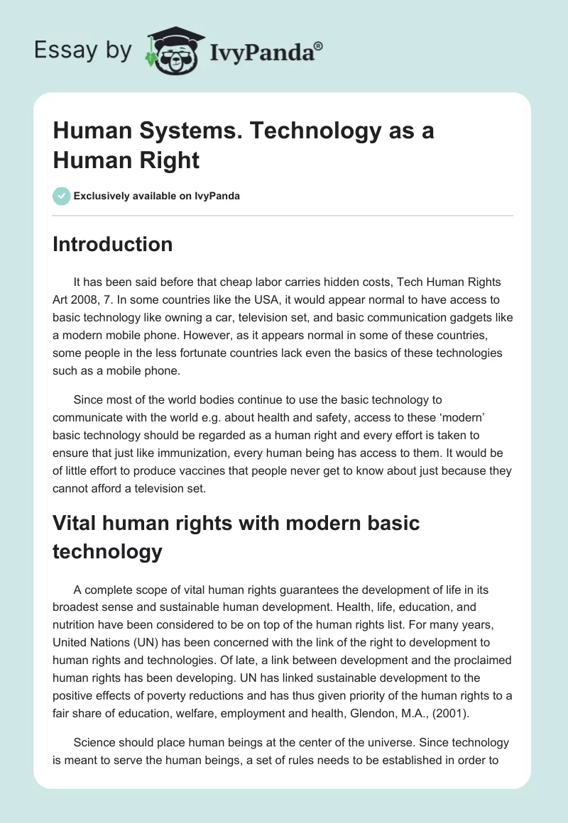 Human Systems. Technology as a Human Right. Page 1