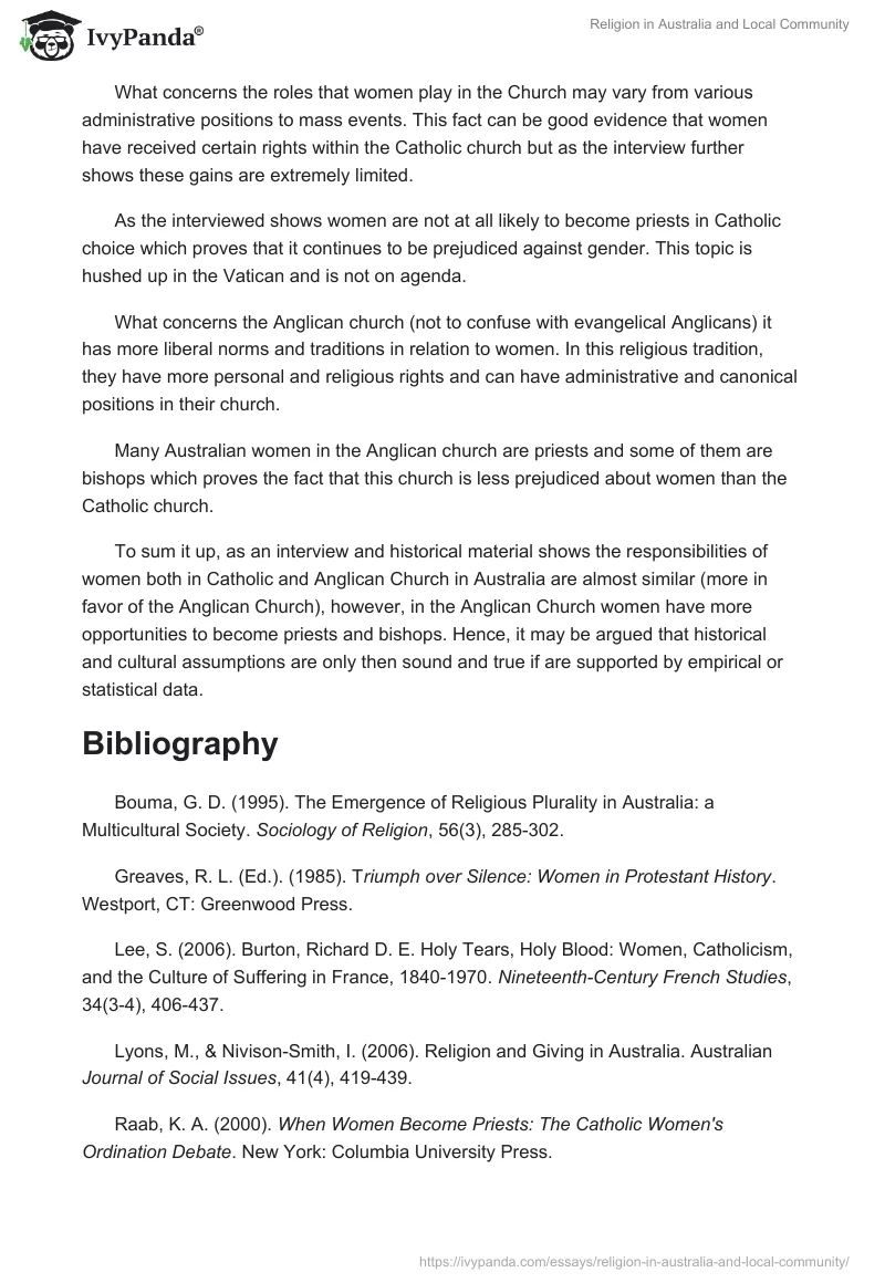 Religion in Australia and Local Community. Page 2