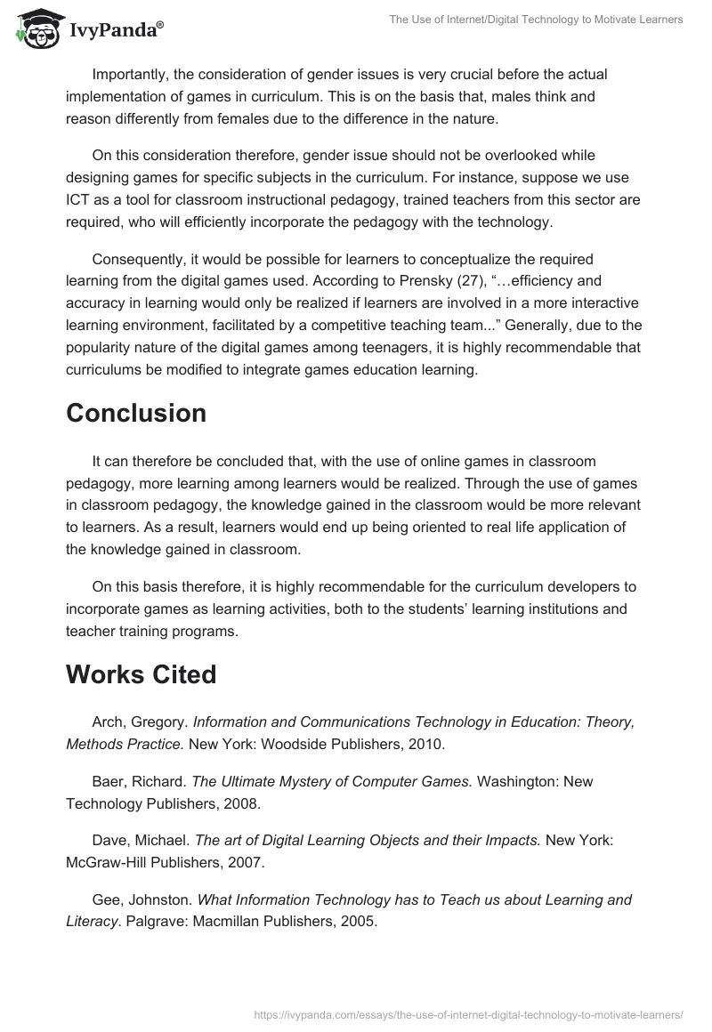 The Use of Internet/Digital Technology to Motivate Learners. Page 4