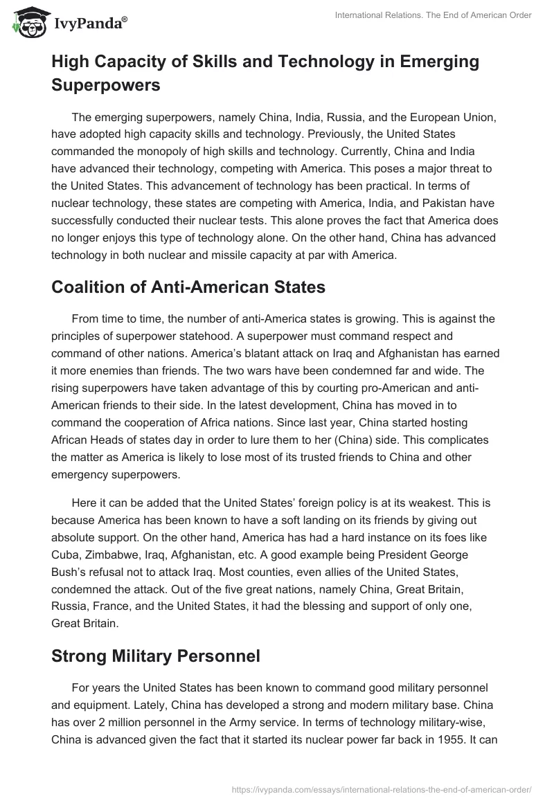 International Relations. The End of American Order. Page 4