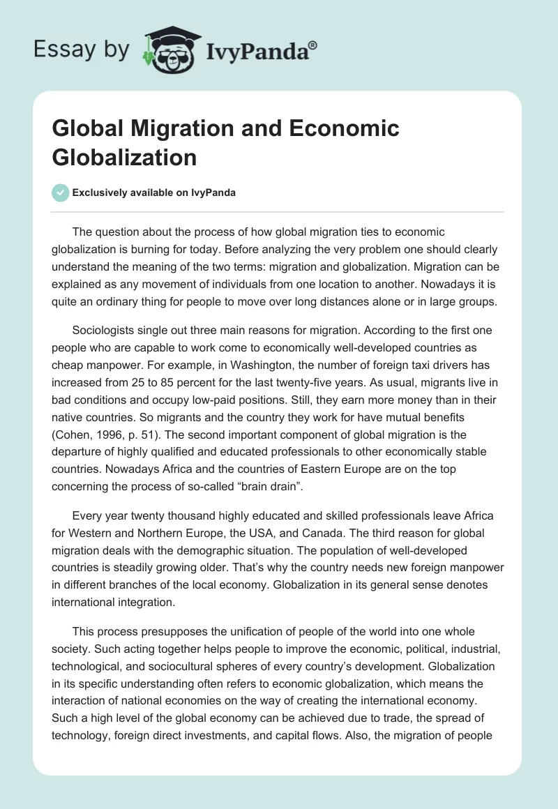 Global Migration and Economic Globalization. Page 1