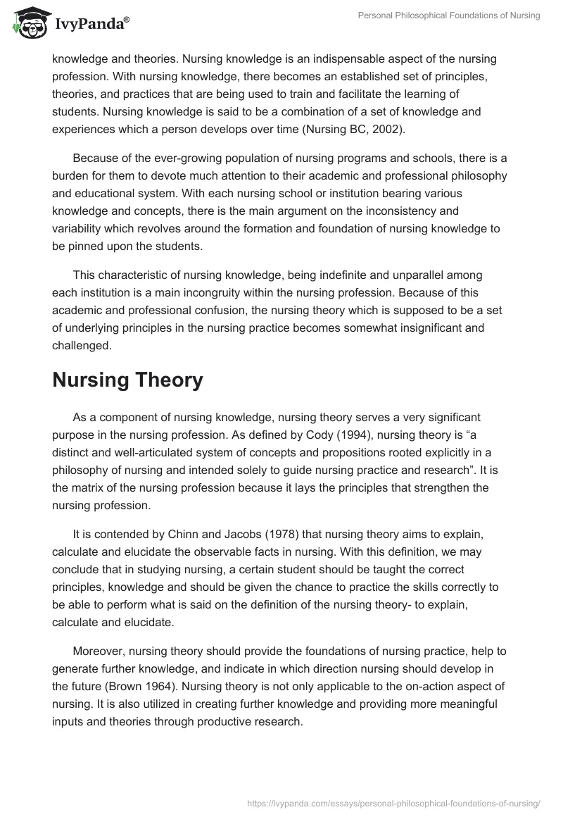 Personal Philosophical Foundations of Nursing. Page 2