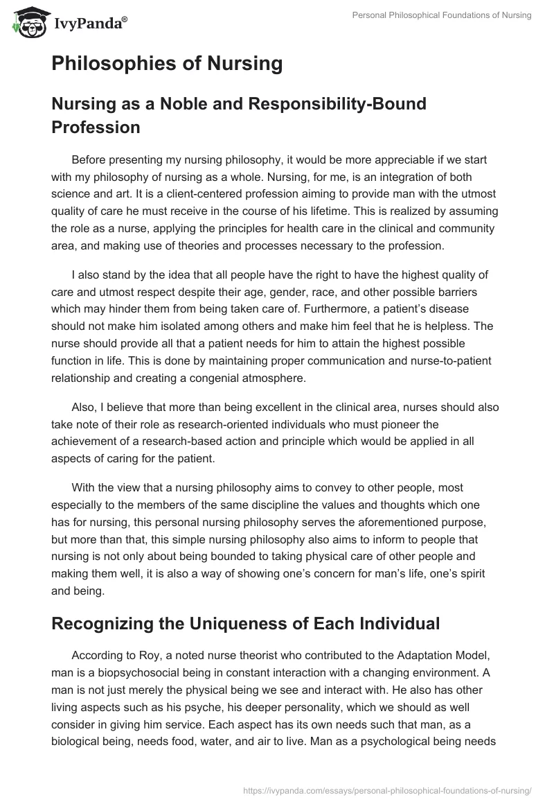 Personal Philosophical Foundations of Nursing. Page 4