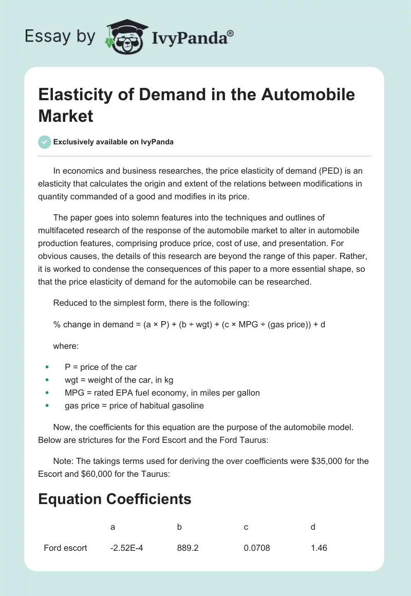 Elasticity of Demand in the Automobile Market. Page 1
