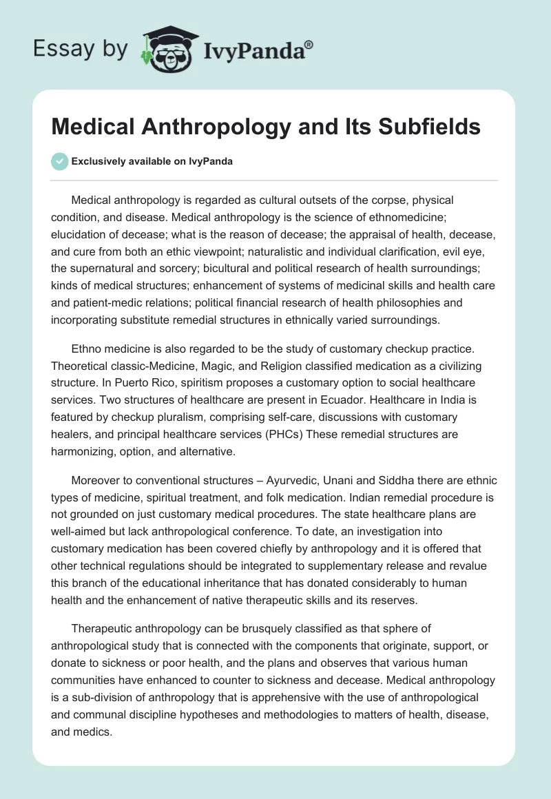 Medical Anthropology and Its Subfields. Page 1