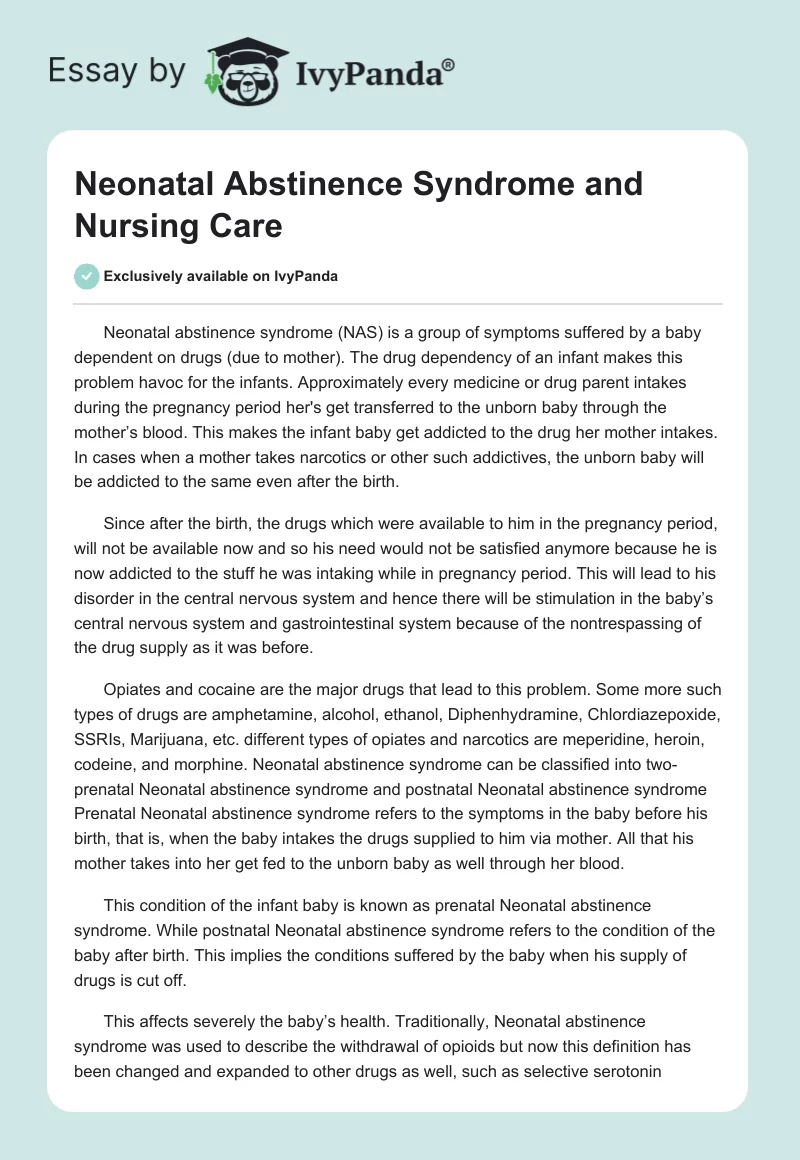 Neonatal Abstinence Syndrome and Nursing Care. Page 1