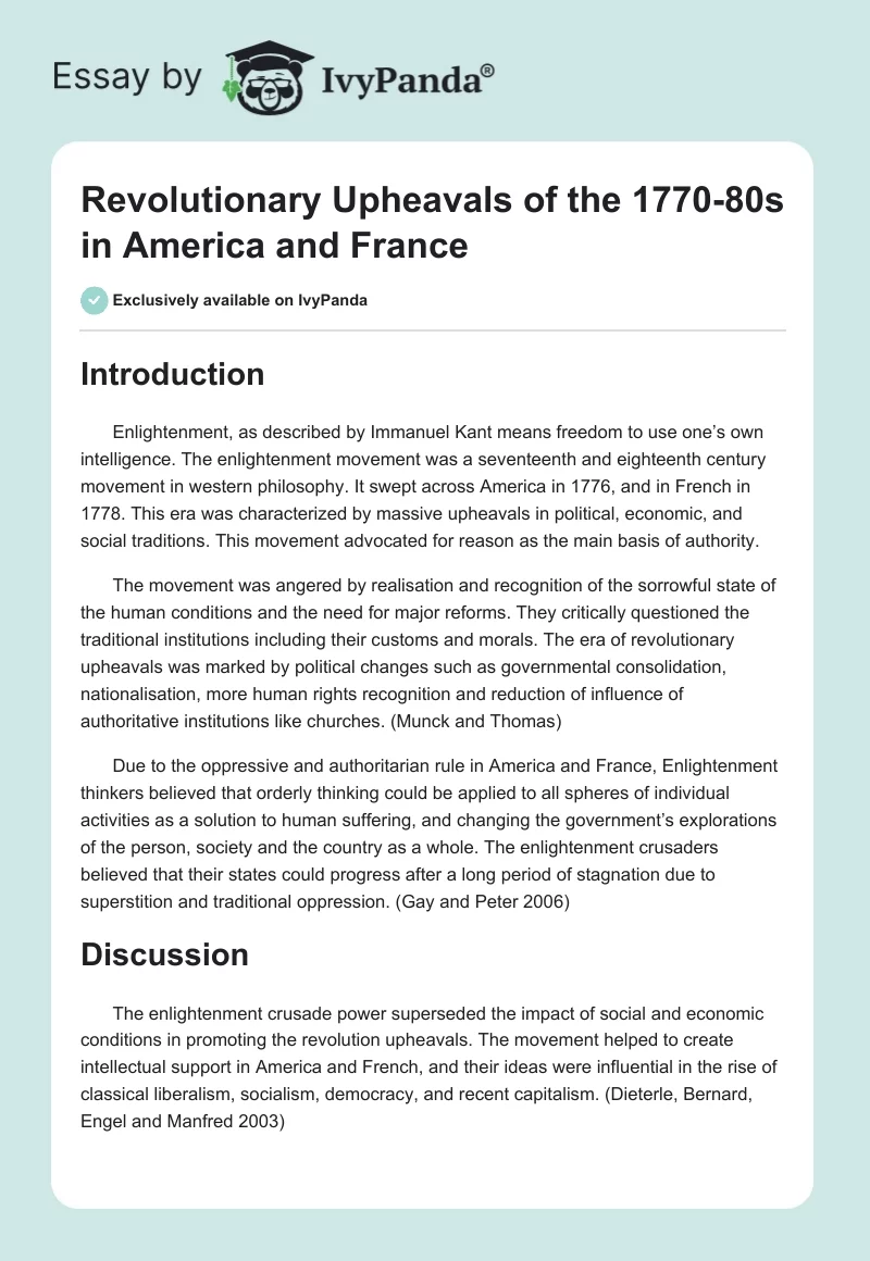 Revolutionary Upheavals of the 1770-80s in America and France. Page 1