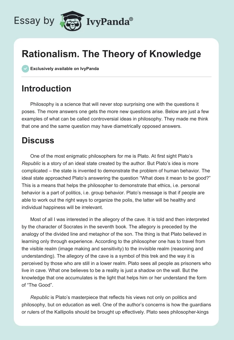 Rationalism. The Theory of Knowledge. Page 1