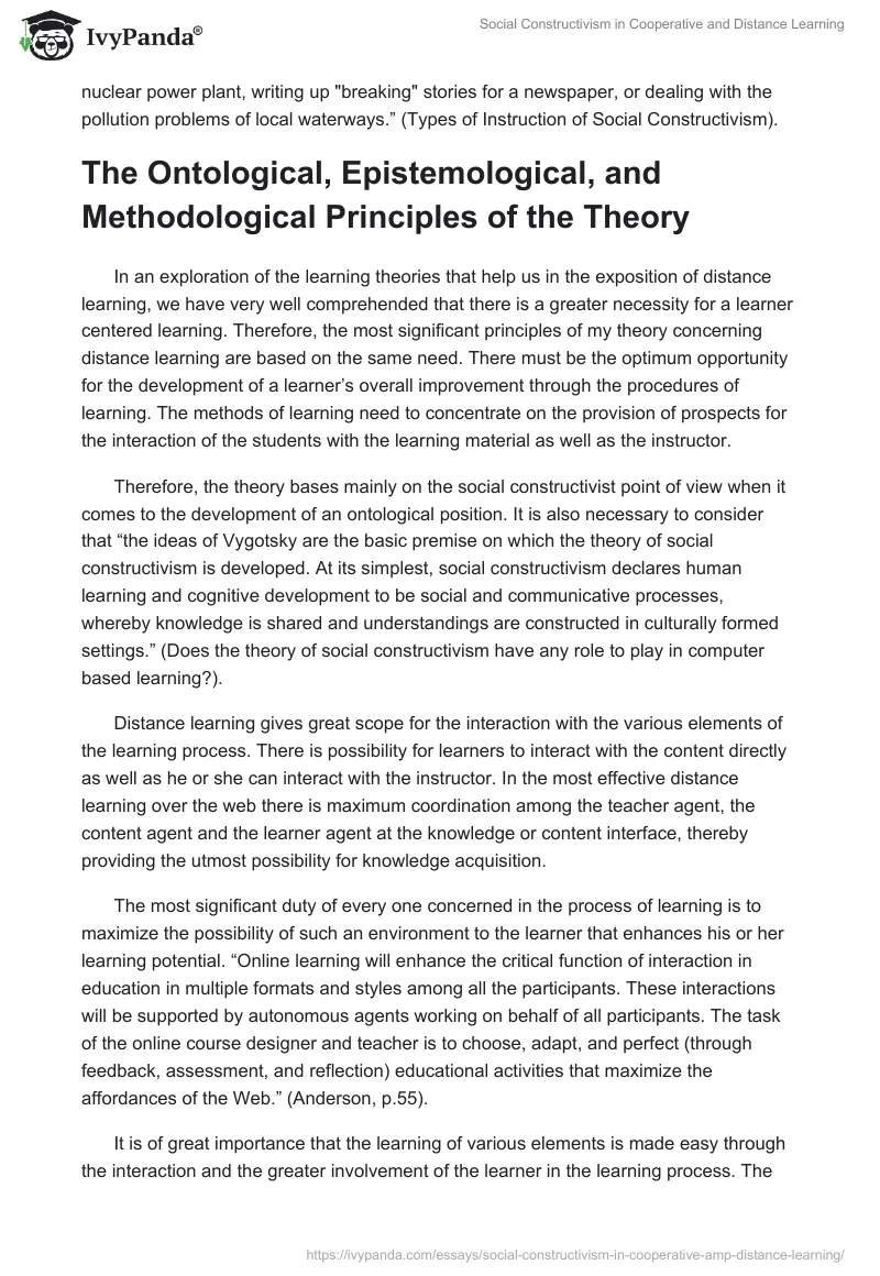 Social Constructivism in Cooperative and Distance Learning. Page 4