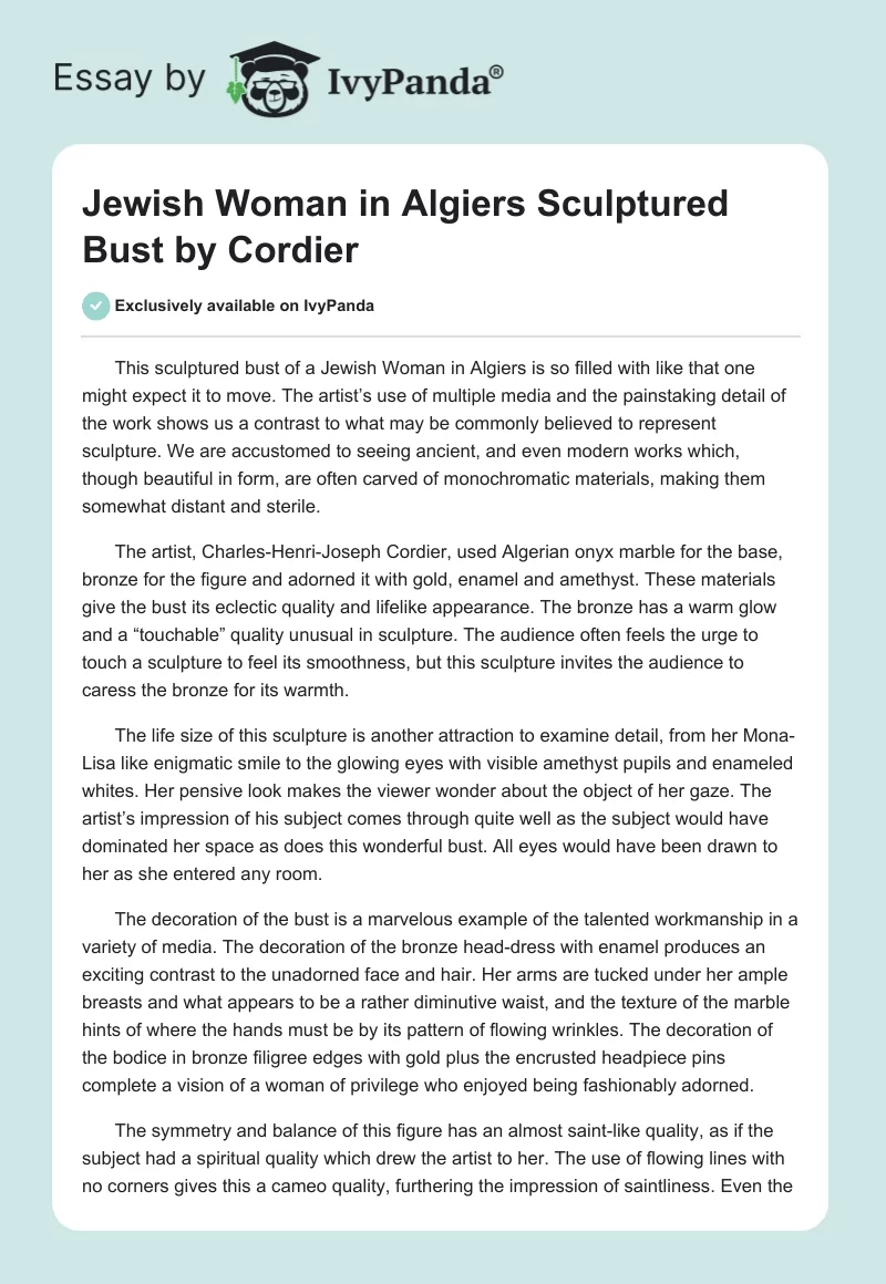 Jewish Woman in Algiers Sculptured Bust by Cordier. Page 1