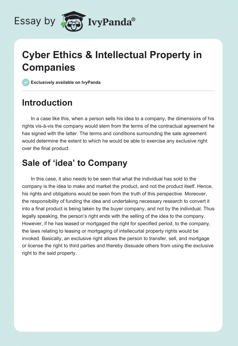 Cyber Ethics & Intellectual Property in Companies. Page 1