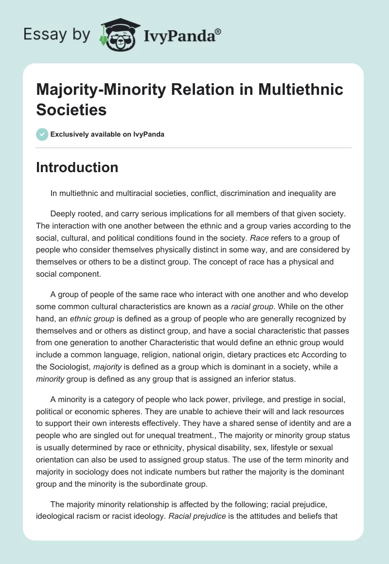 Majority-Minority Relation in Multiethnic Societies. Page 1