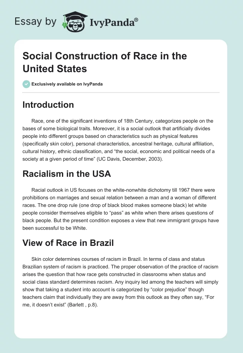 Social Construction of Race in the United States. Page 1
