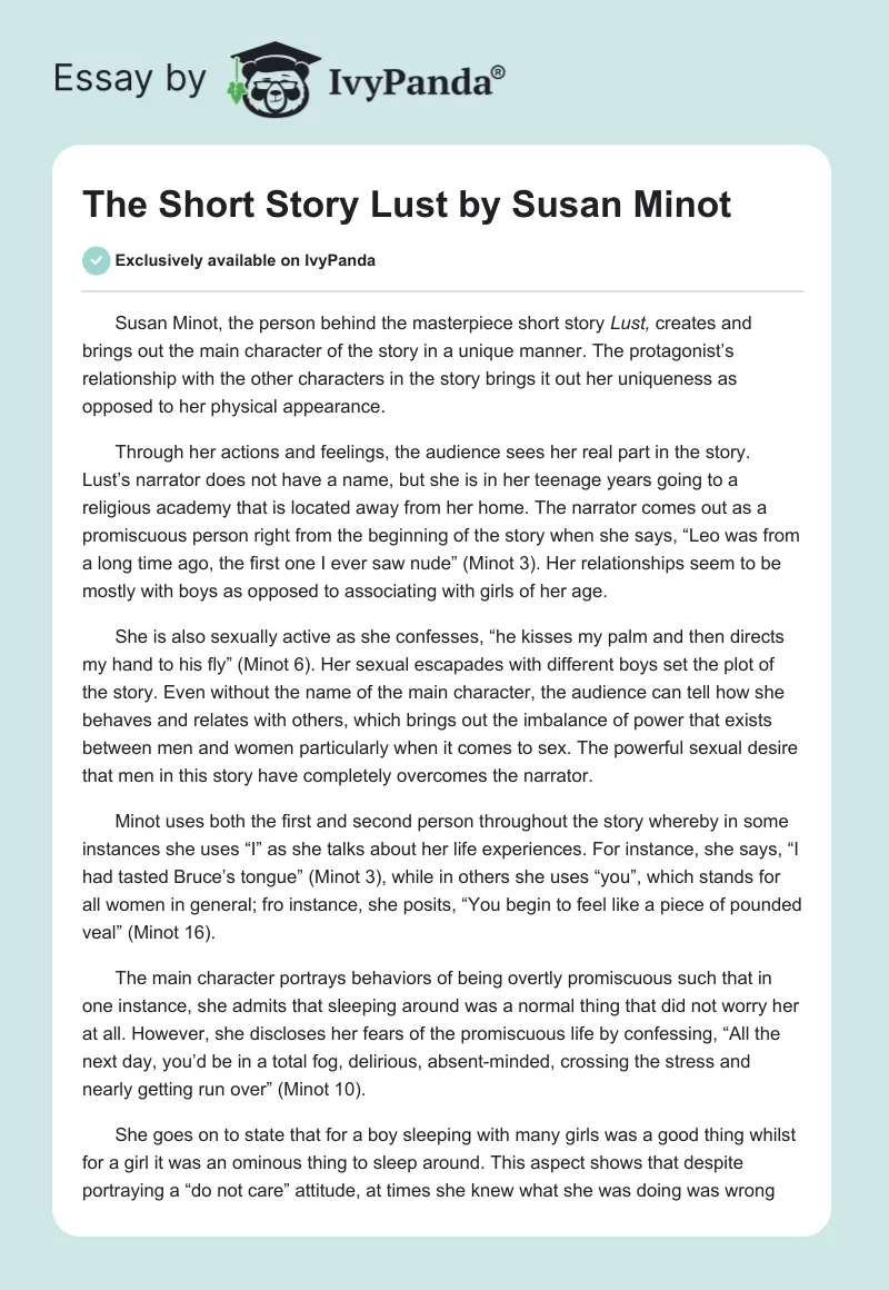 The Short Story "Lust" by Susan Minot. Page 1
