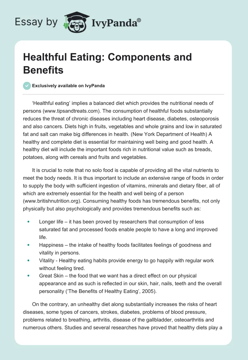 Healthful Eating: Components and Benefits. Page 1