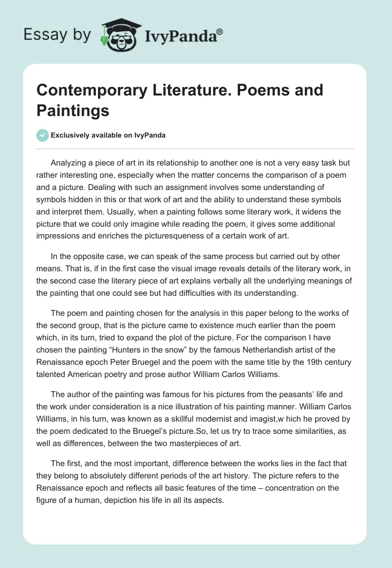 Contemporary Literature. Poems and Paintings. Page 1