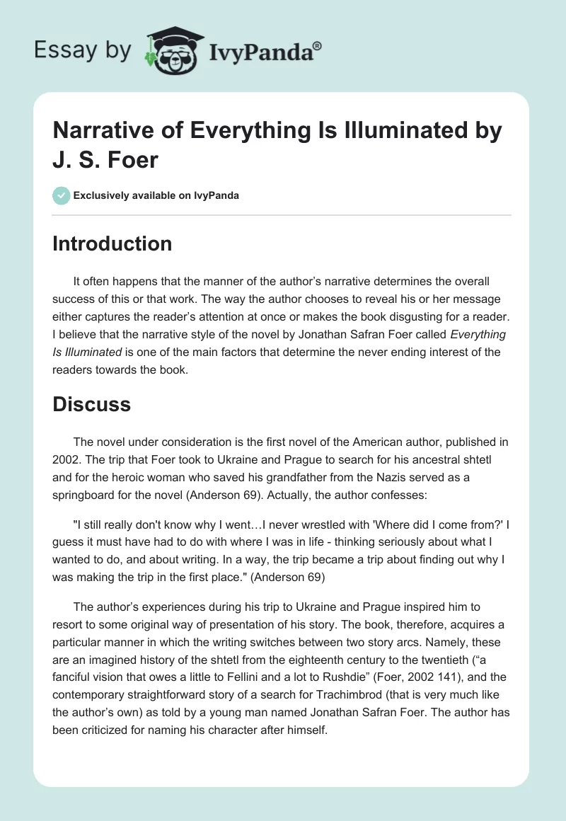 Narrative of Everything Is Illuminated by J. S. Foer. Page 1