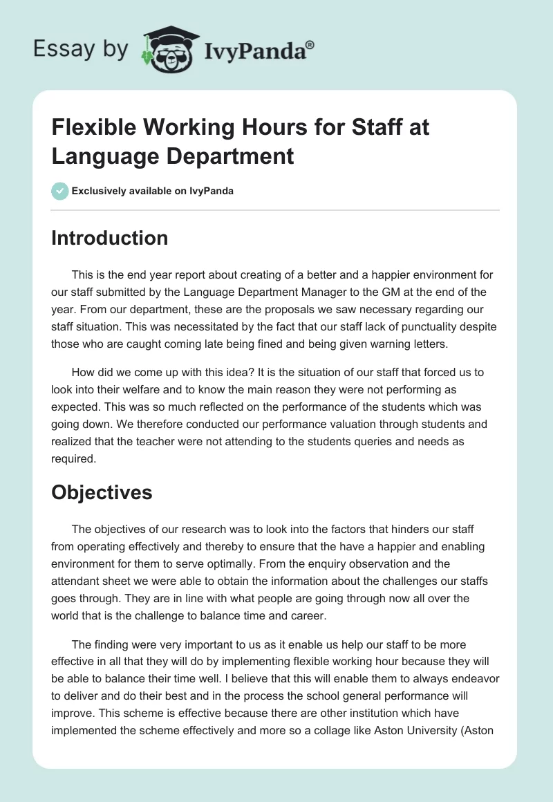 Flexible Working Hours for Staff at Language Department. Page 1