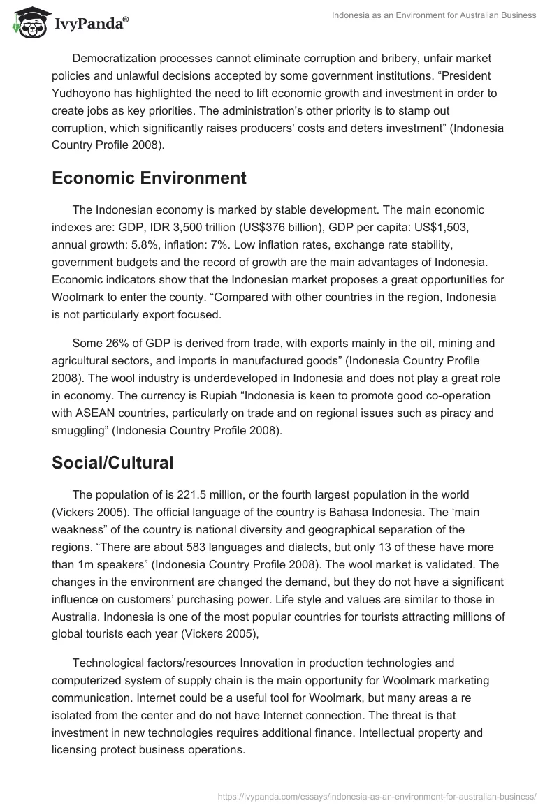 Indonesia as an Environment for Australian Business. Page 2