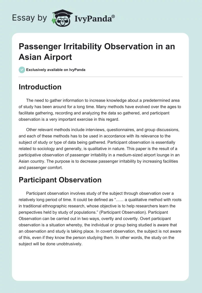 Passenger Irritability Observation in an Asian Airport. Page 1