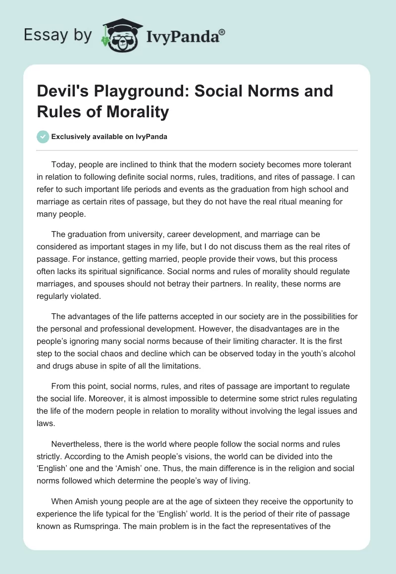 Devil's Playground: Social Norms and Rules of Morality. Page 1